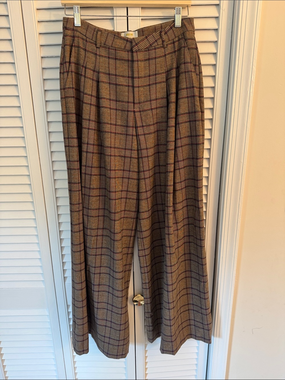 Maeve High-Waist Wide Leg Plaid Pants - Brown